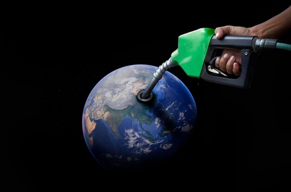 Gasoline pump filling the Earth
