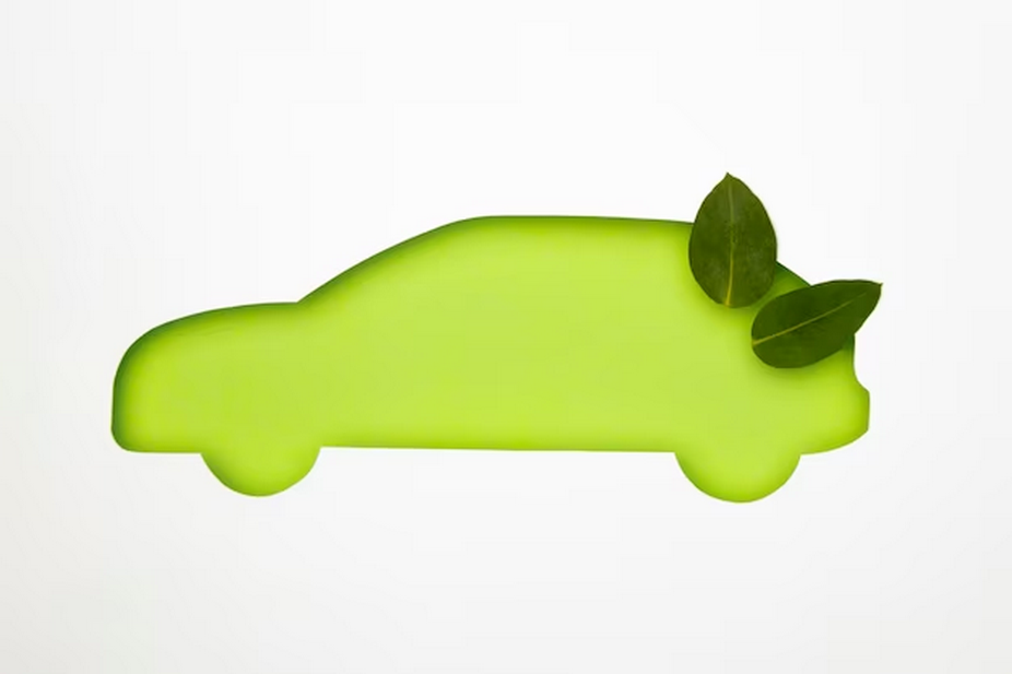 Green car shape surrounded by green leaves